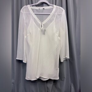 NWOT Style & Co. Women's Cami Lined white Long Sleeve Top Shirt Size 14 Med flaw